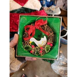 Vintage Christmas Goose Wooden Wreath Tree Ornament‎ NEW 4"